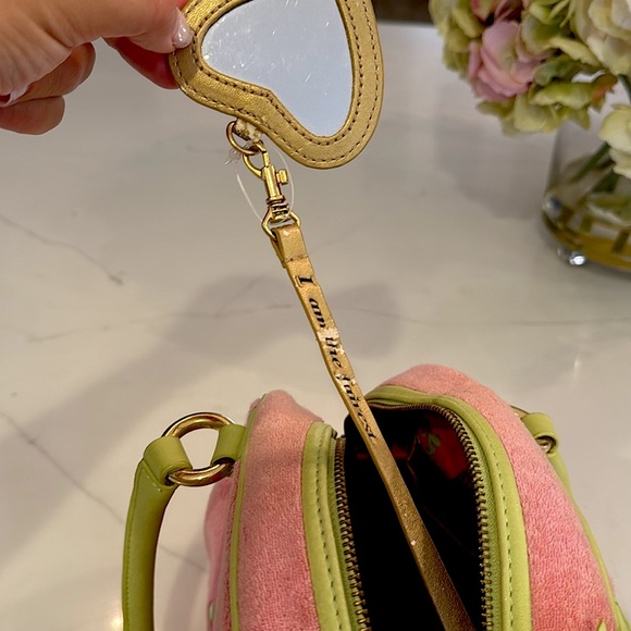 Vintage Juicy Couture Pink and Green Satchel Y2K Terry Bowling Bag - Picture 12 of 15